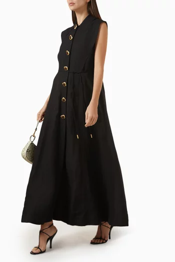 فستان ساشا متوسط الطول مزيج كتان