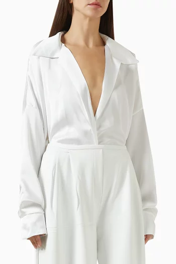 Super Oversized Boyfriend Shirt Bodysuit in Satin