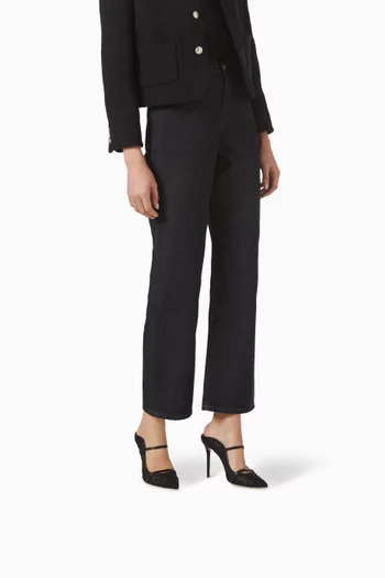 حذاء مورين مفتوح من الخلف بكعب 100 مم قماش شبكي مزين بزهور