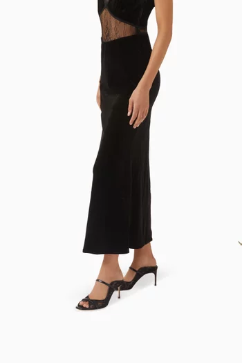 حذاء نوا مفتوح من الخلف بكعب 70 مم دانتيل وجلد نابا