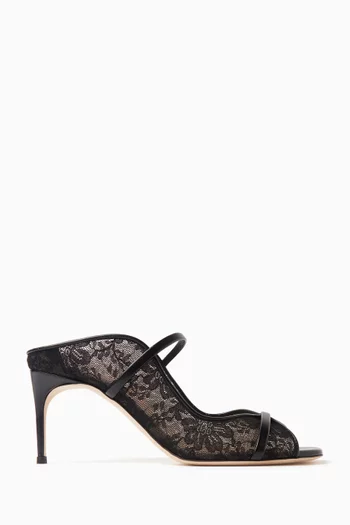 حذاء نوا مفتوح من الخلف بكعب 70 مم دانتيل وجلد نابا