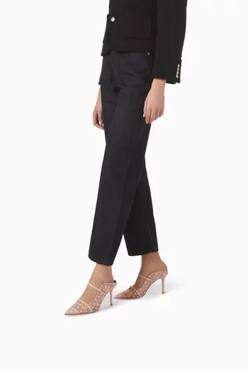 حذاء مورين مفتوح من الخلف بكعب 85 مم قماش شبكي مزين بزهور