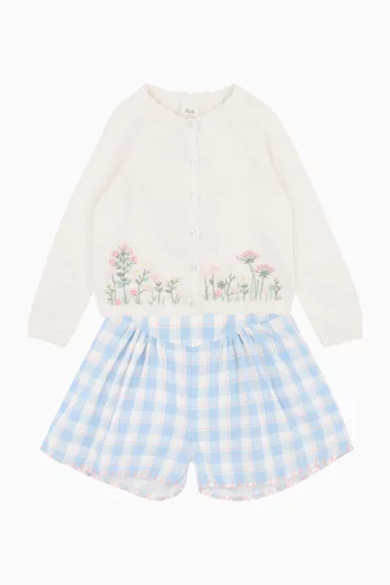 كارديغان بوني بتطريزات زهور نسيج قطن