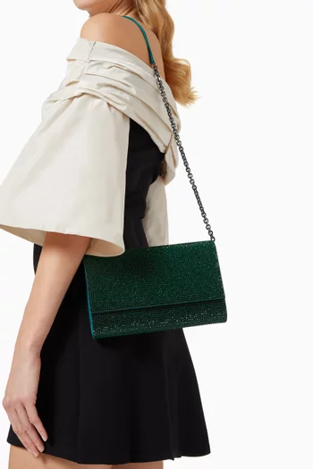 Fizzy Crystal-embellished Clutch in Satin