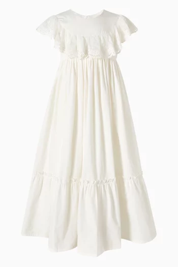 A-line Tiered Dress in Poplin & Lace-tulle