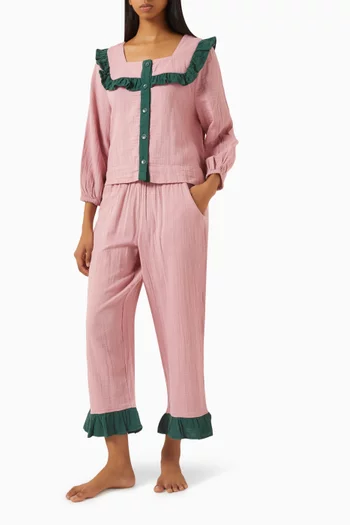 Ruffle Pyjama Top & Pants Set in Cotton