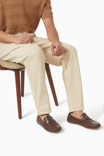 Flag Plaque Driver Shoes in Leather