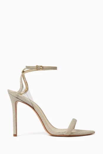 صندل مرصع بالكريستال بكعب 100 مم فينيل وجلد