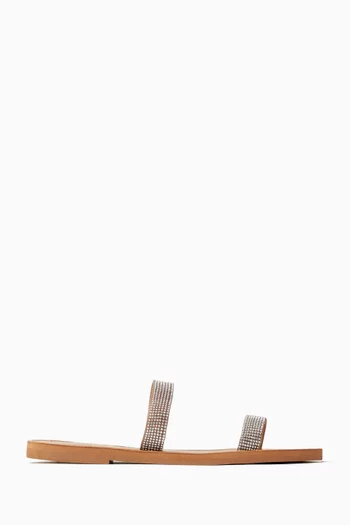 حذاء مفتوح بسيرين مزدوجين مطرزين بالكريستال