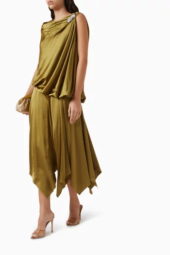 تنورة لاندون بتصميم مقسم لأجزاء مزيج فيسكوز