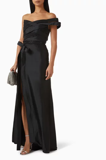 Perli Off-shoulder Gown in Taffeta