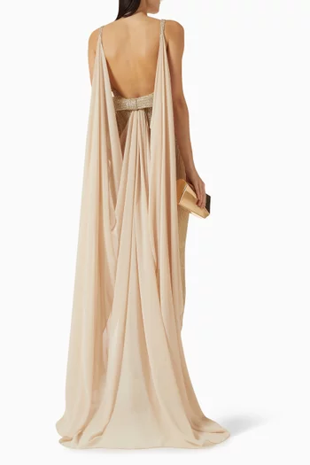 Crystal-embellished Cape Gown