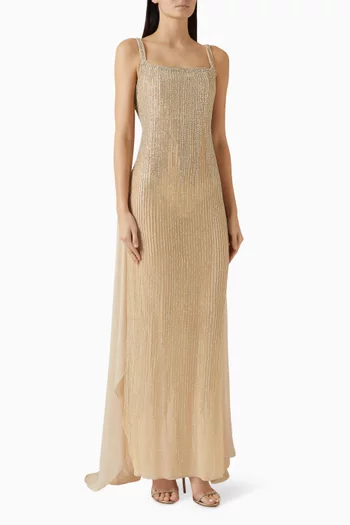 Crystal-embellished Cape Gown