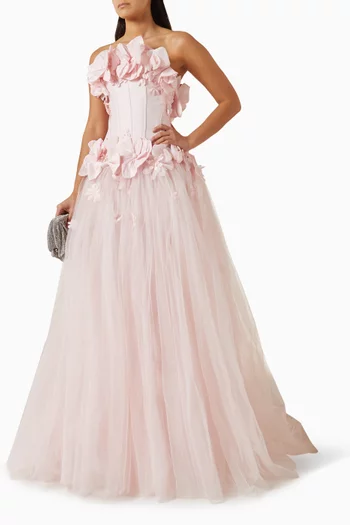 Clara Floral-appliqué Gown in Tulle
