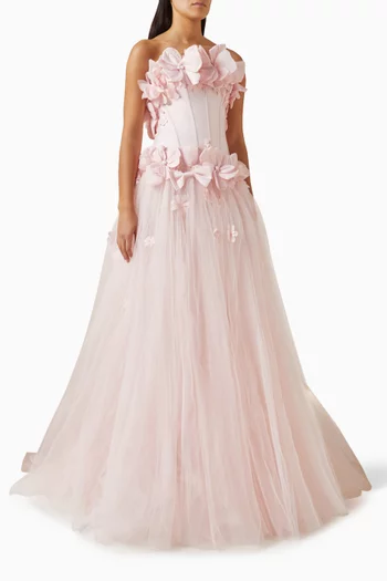 Clara Floral-appliqué Gown in Tulle