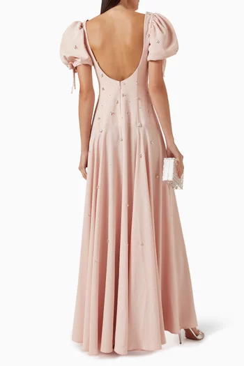 فستان لوانا مزين بتطريزات كريب