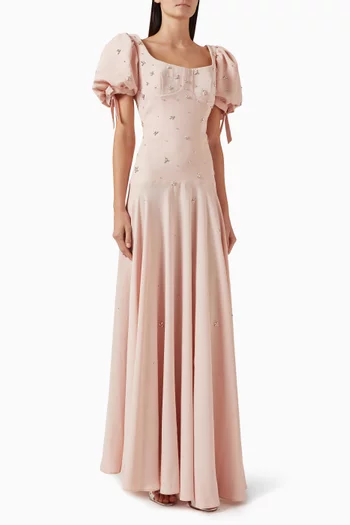 فستان لوانا مزين بتطريزات كريب