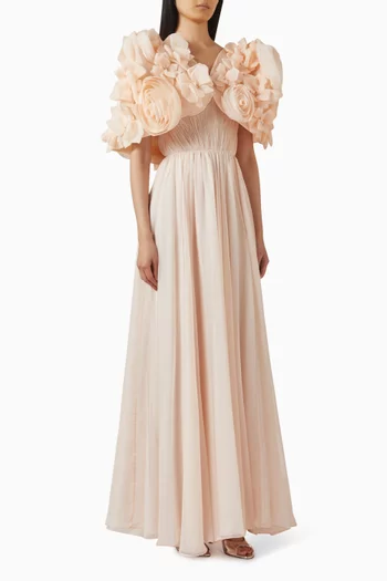 Jepson Floral Off-shoulder Gown in Chiffon