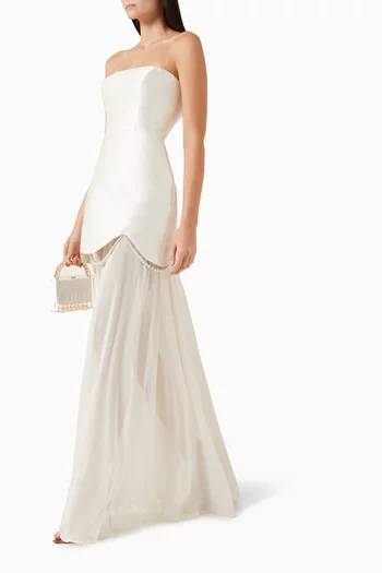 فستان كاميليا بتنورة شفافة كريب شيفون