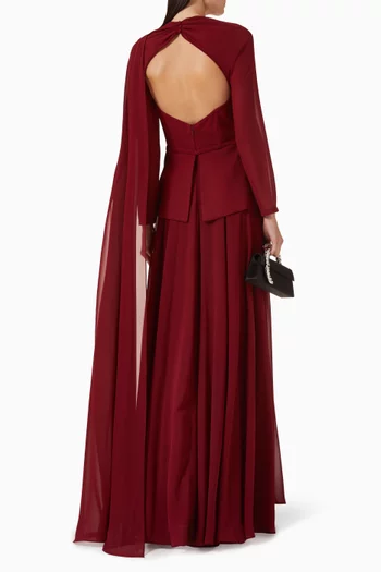 Nargis Open-back Cape Dress in Crepe Chiffon
