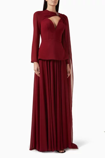 Nargis Open-back Cape Dress in Crepe Chiffon