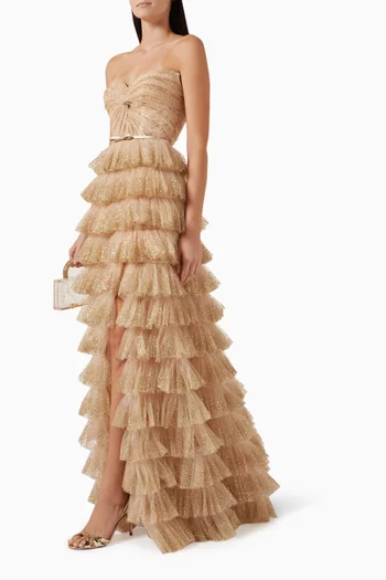 فستان سهرة اليكسندرا بطبقات متعددة تول مزين بالغليتر