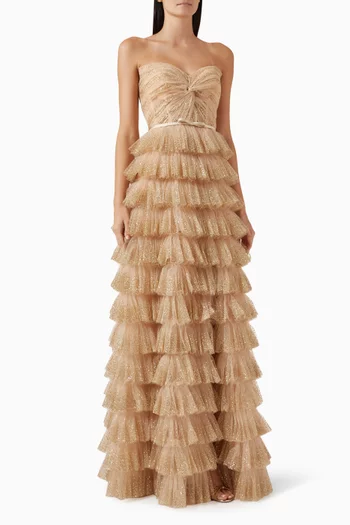 فستان سهرة اليكسندرا بطبقات متعددة تول مزين بالغليتر