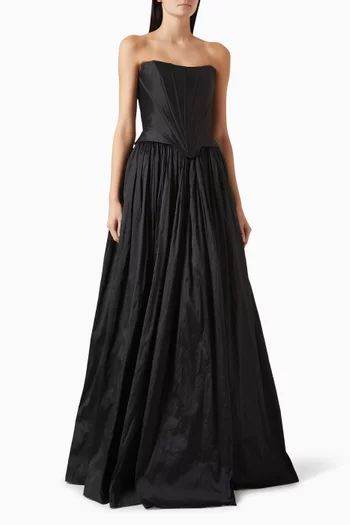 فستان سهرة سولفي بنمط مشد قماش تفتا