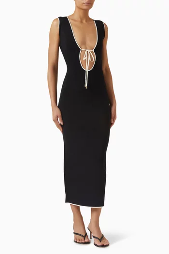 فستان مونت كارلو طويل برباط وتصميم مقسم بالألوان