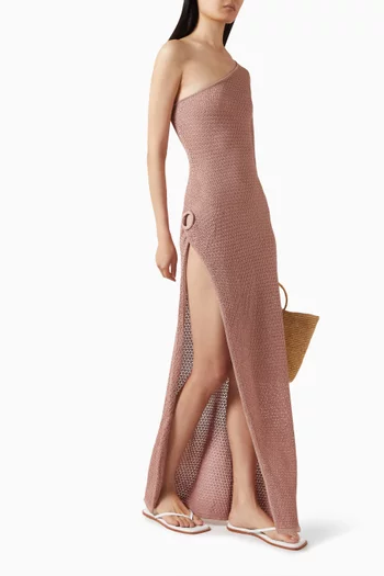 فستان باليرمو طويل بكتف مكشوف كروشيه