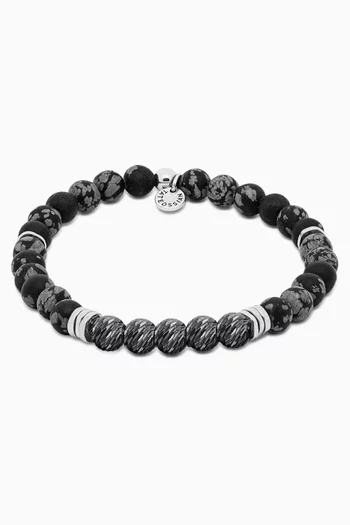 سوار ستونهنج بملمس جرافياتو وخرز أوبسيديان فضة إسترلينية