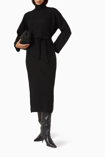 Turtleneck Belted Knit Dress
