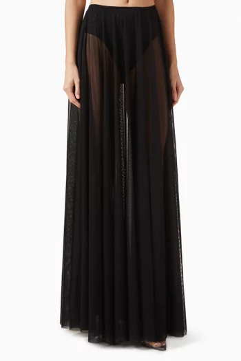 تنورة واسعة بطول يصل إلى الأرض قماش شبكي