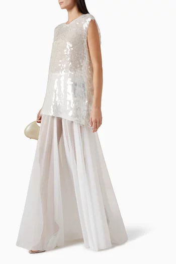 تنورة واسعة بطول يصل إلى الأرض قماش شبكي