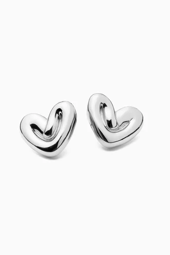 Mini Puffy Heart Stud Earrings in Sterling Silver