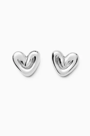 Mini Puffy Heart Stud Earrings in Sterling Silver