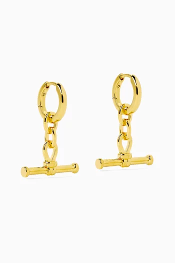 Ridge T-bar Drop Huggie Earrings in 18kt Gold-plated Brass