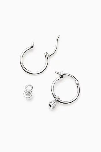 Mini Tennis Charm Hoop Earrings in Sterling Silver