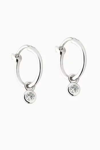 Mini Tennis Charm Hoop Earrings in Sterling Silver