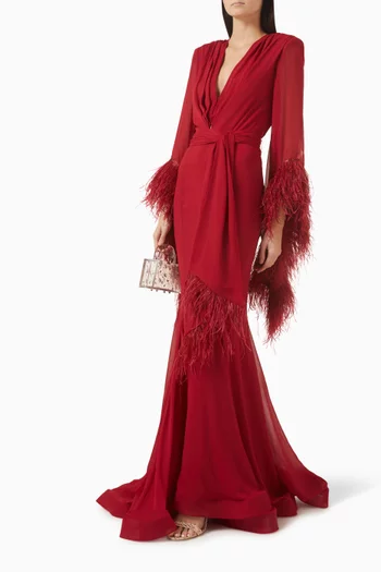 فستان سهرة جيشا بفتحة رقبة على شكل حرف V