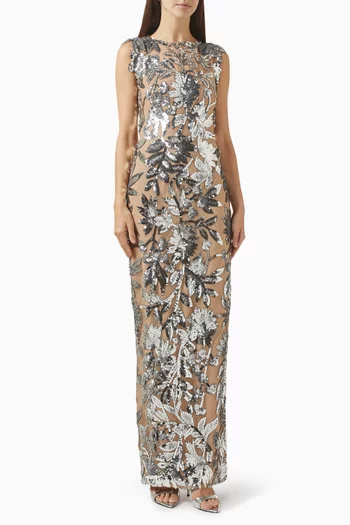 فستان فيوليت طويل مزين بتطريزات بالترتر