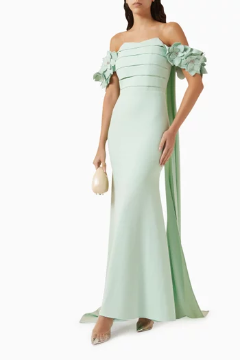 Off-shoulder Cape-style Maxi Dress