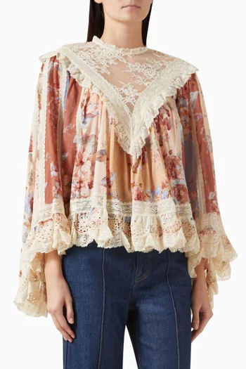 Awaken Lace-trim Blouse in Cotton