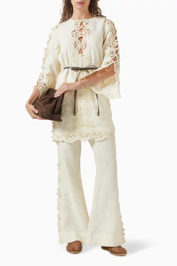 فستان اويكن بنمط تونيك مطرز كتان