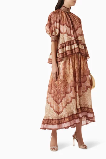 Wanderlust Frill Maxi Skirt in Silk