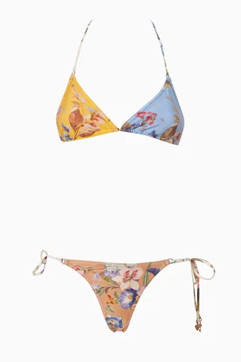 طقم بيكيني بيشنس بقوالب صدر مثلثة ونقشة مقسمة