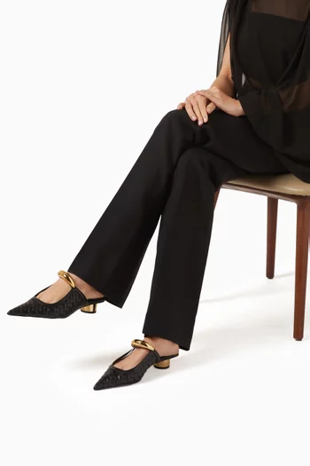 حذاء هيلينا مفتوح من الخلف بتصميم مجدول جلد