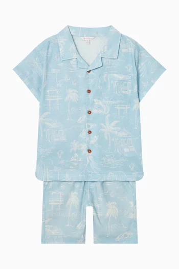 Surf's Up Linework Shirt in Cotton-linen