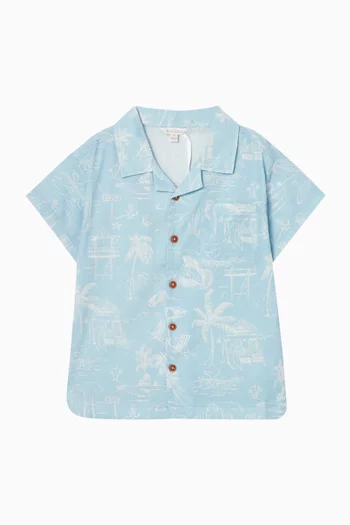 Surf's Up Linework Shirt in Cotton-linen