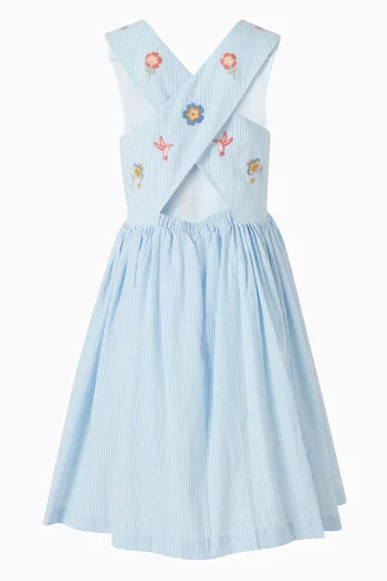 Songbird Stripe Embroidered Dress in Cotton